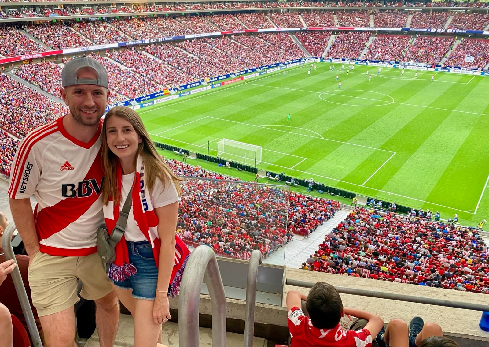 Brett and Erin at a football match in Madrid